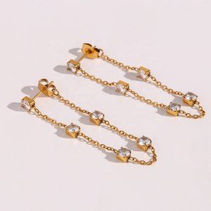 18K Gold Plated Chic Geometric Zircon Chain Drop Earrings Stainless Steel